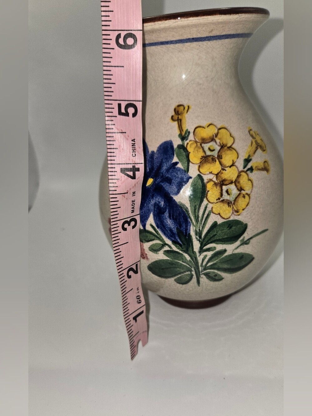 Vintage Handpainted Floral Ceramic Vase With Crackled Glaze - Picture 8 of 8